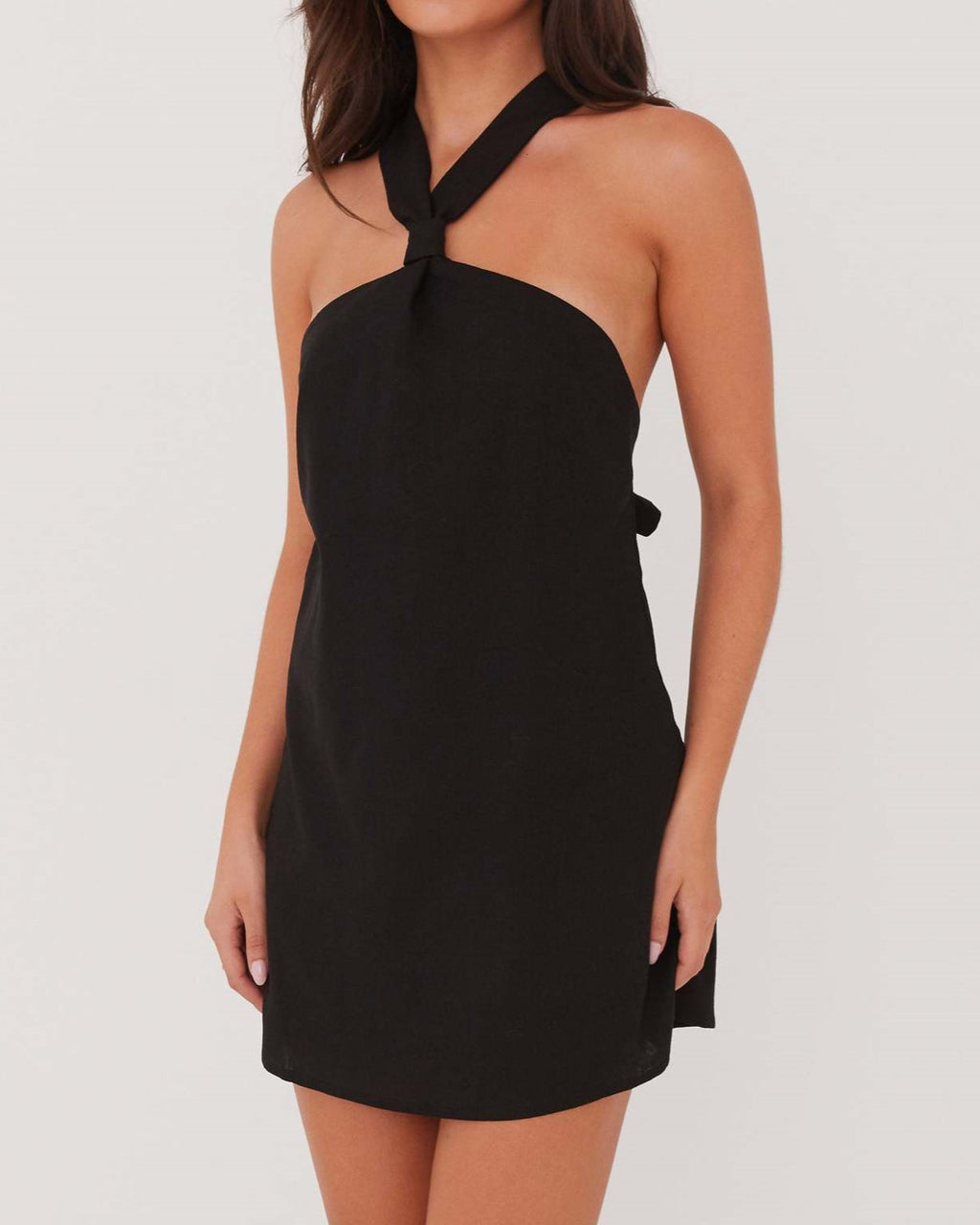 Twist Halter Tie Back Mini Dress - Black