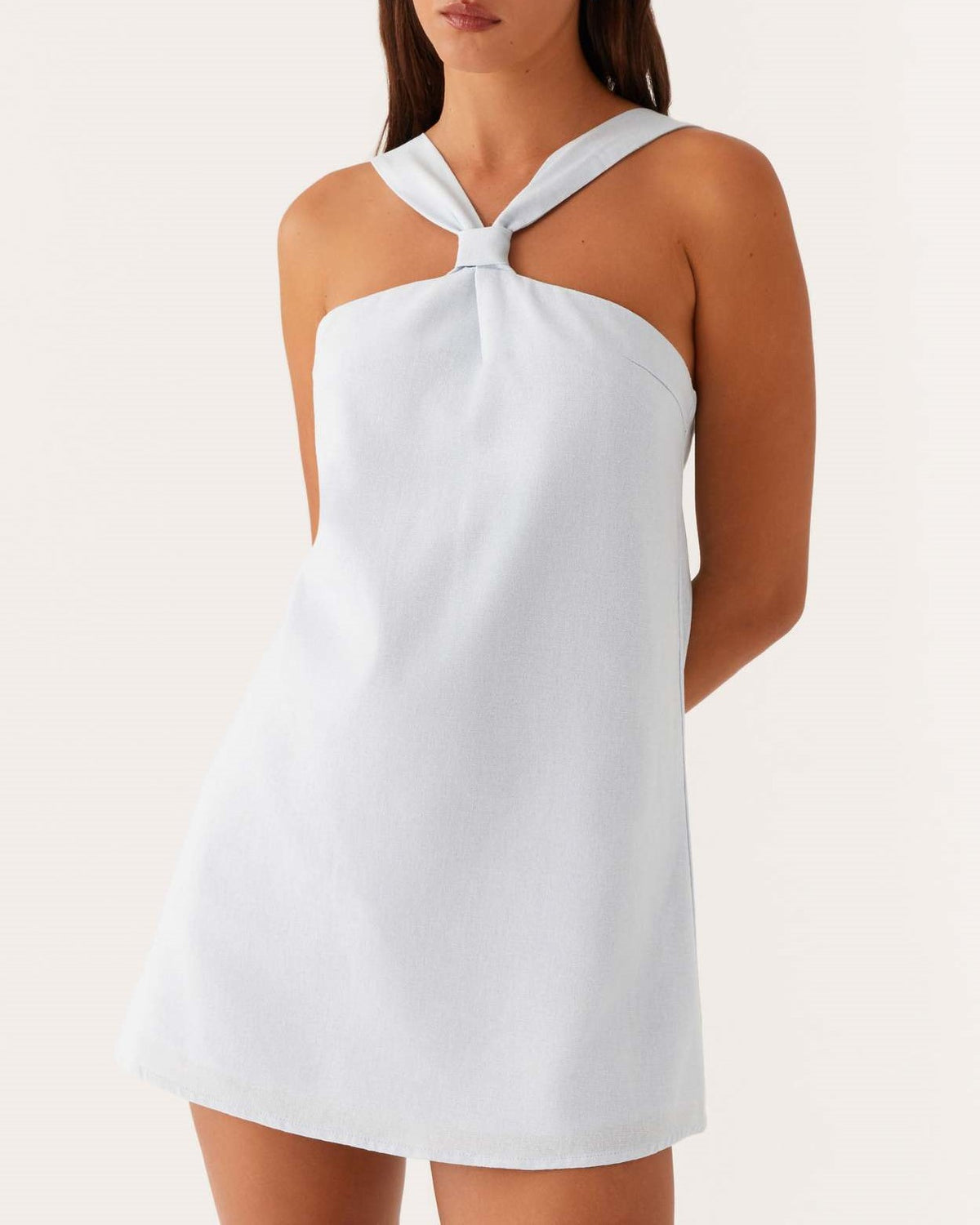 Twist Halter Tie Back Mini Dress - Blue