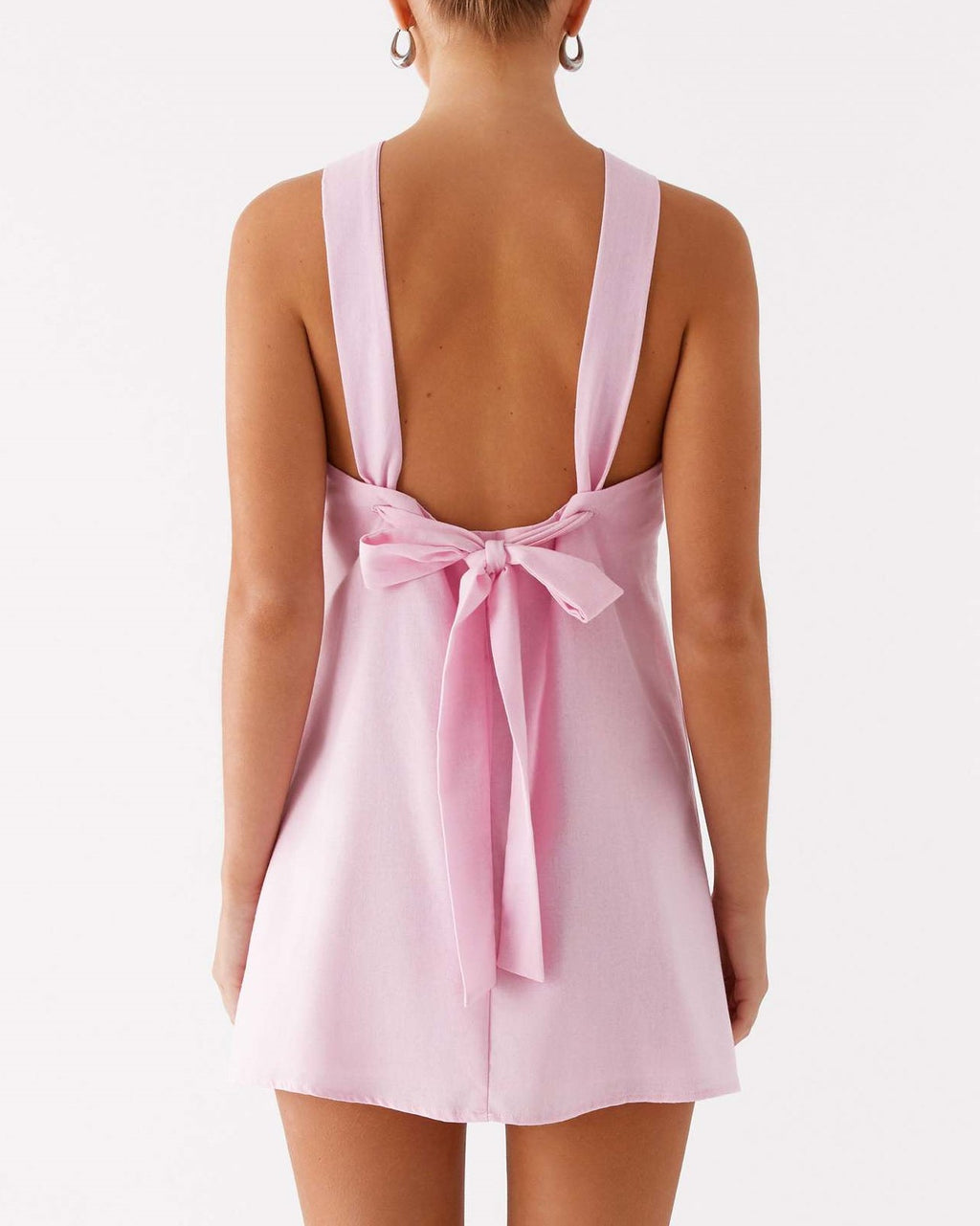 Twist Halter Tie Back Mini Dress - Pink - 2