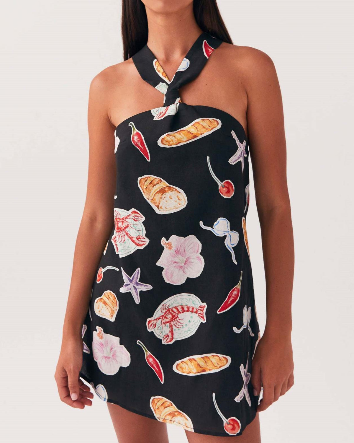 Twist Halter Tie Back Mini Dress - Seashell_B - 1