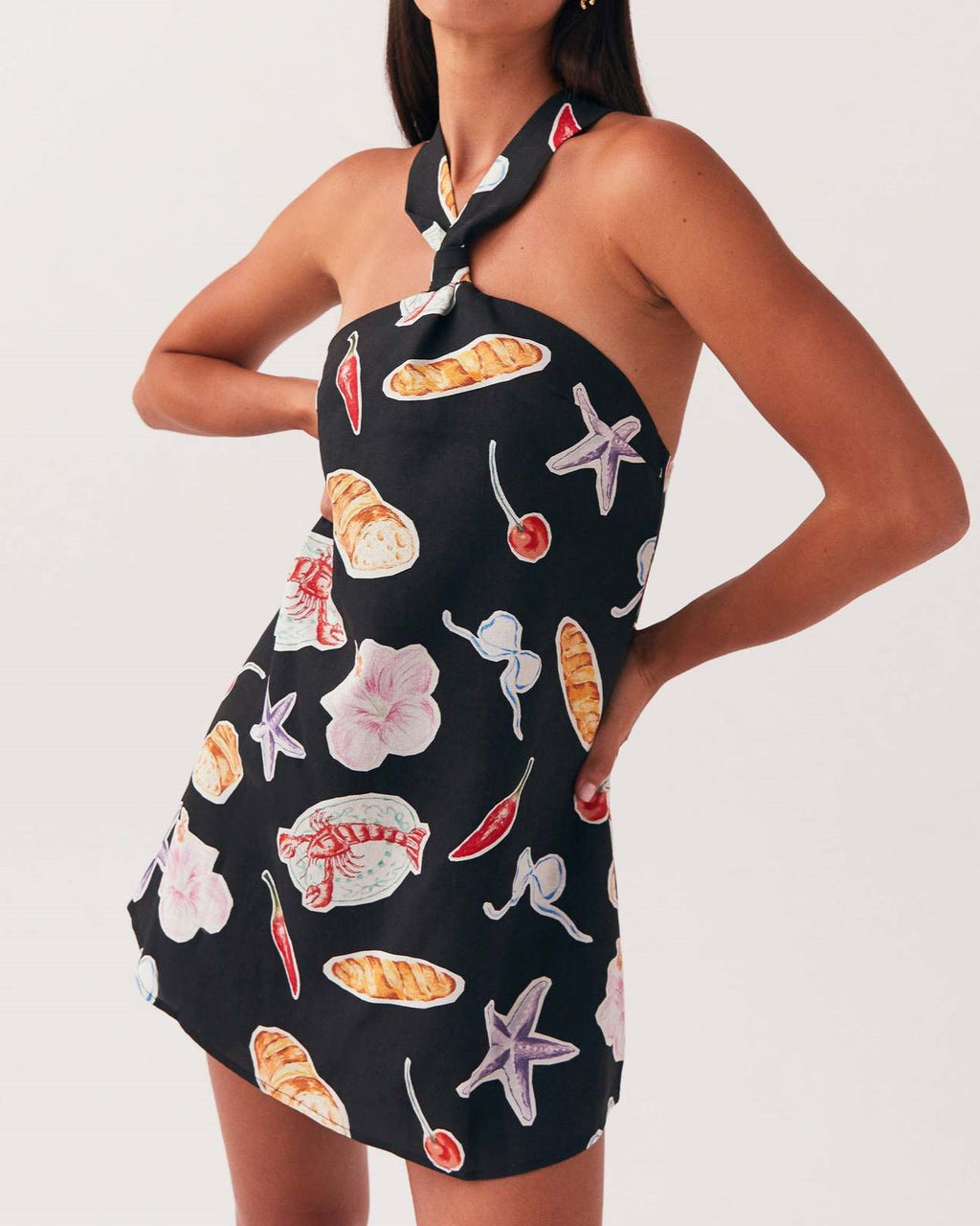 Twist Halter Tie Back Mini Dress - Seashell_B - 2