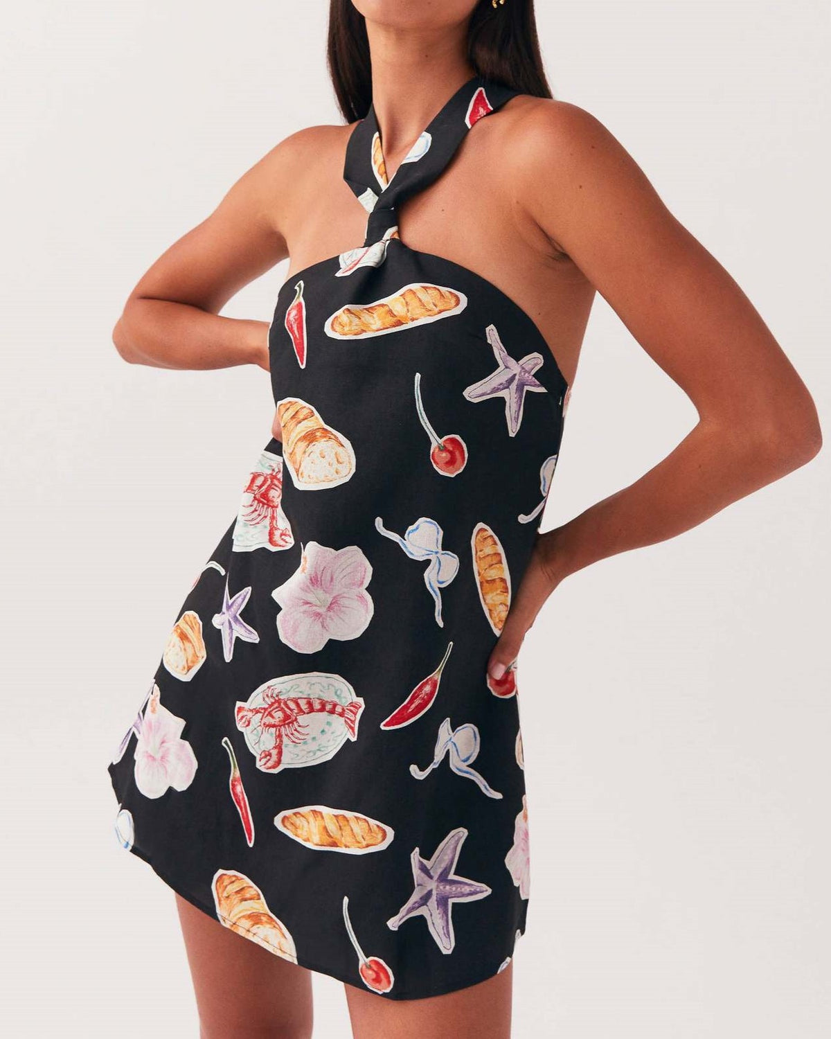 Twist Halter Tie Back Mini Dress - Seashell_B - 2