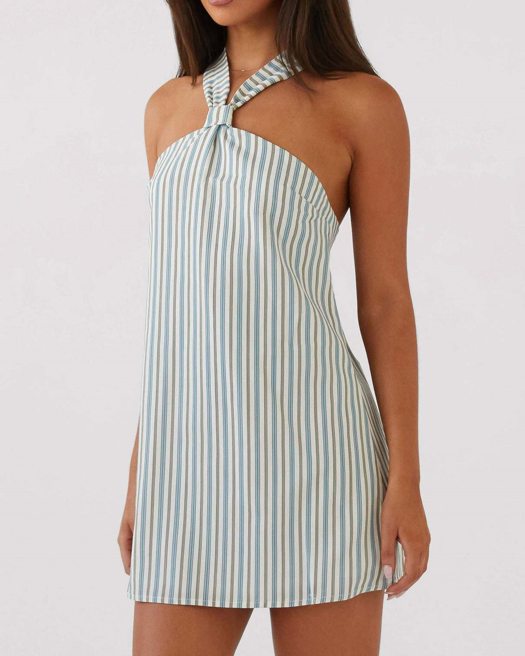 Twist Halter Tie Back Mini Dress - Striped - 1
