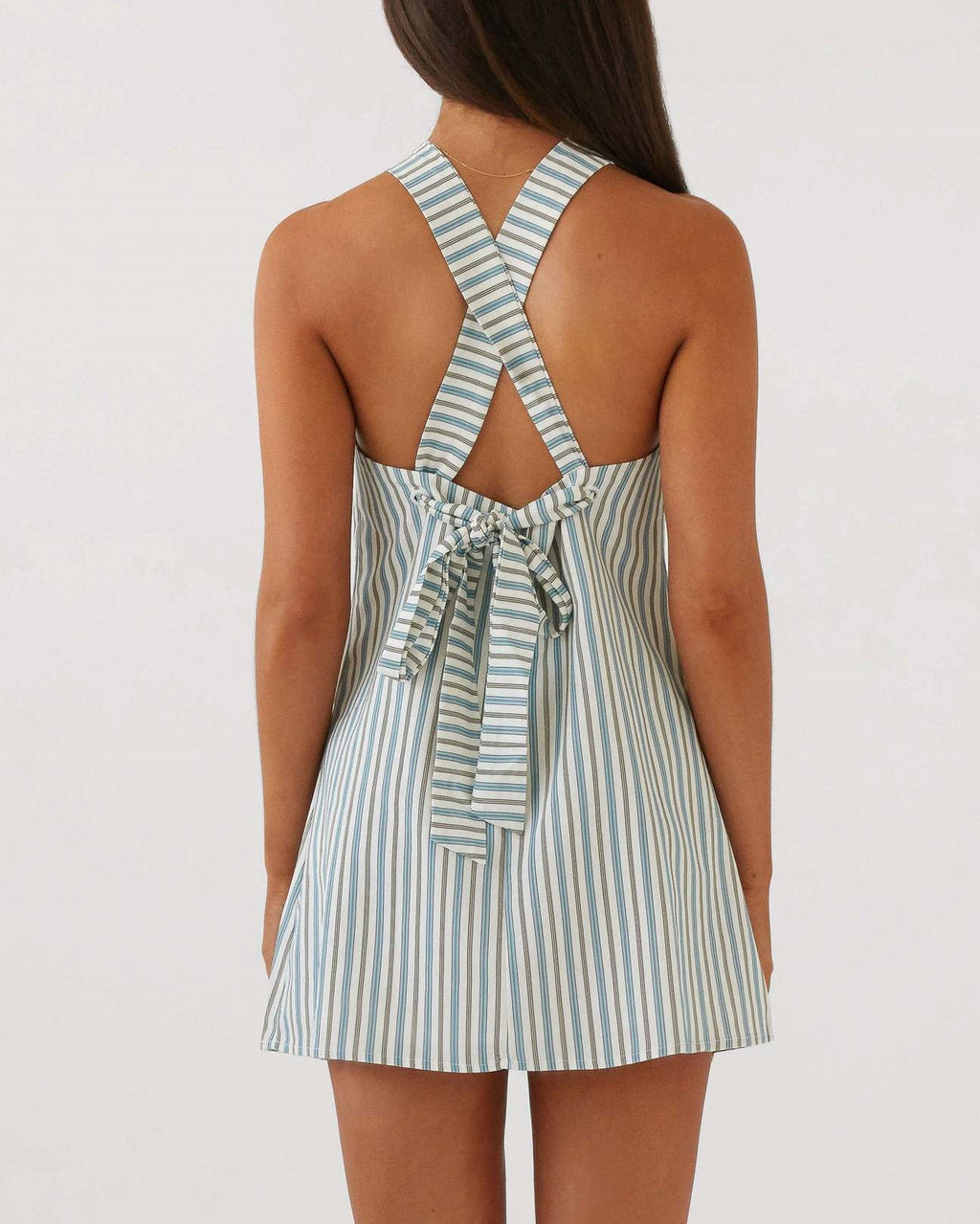 Twist Halter Tie Back Mini Dress - Striped - 2
