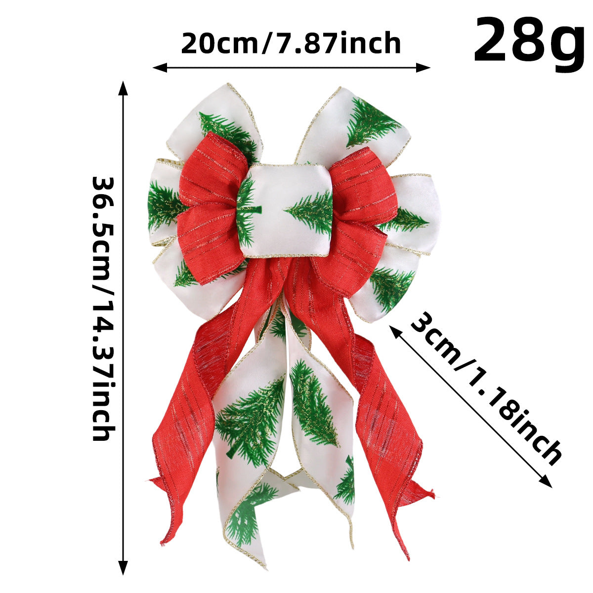 Christmas Bow Decoration with Pine Tree Print Ribbon - Red