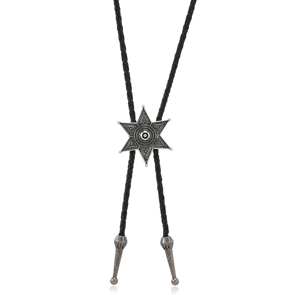 Braided Cord Bolo Necklace With Star Concho - Color