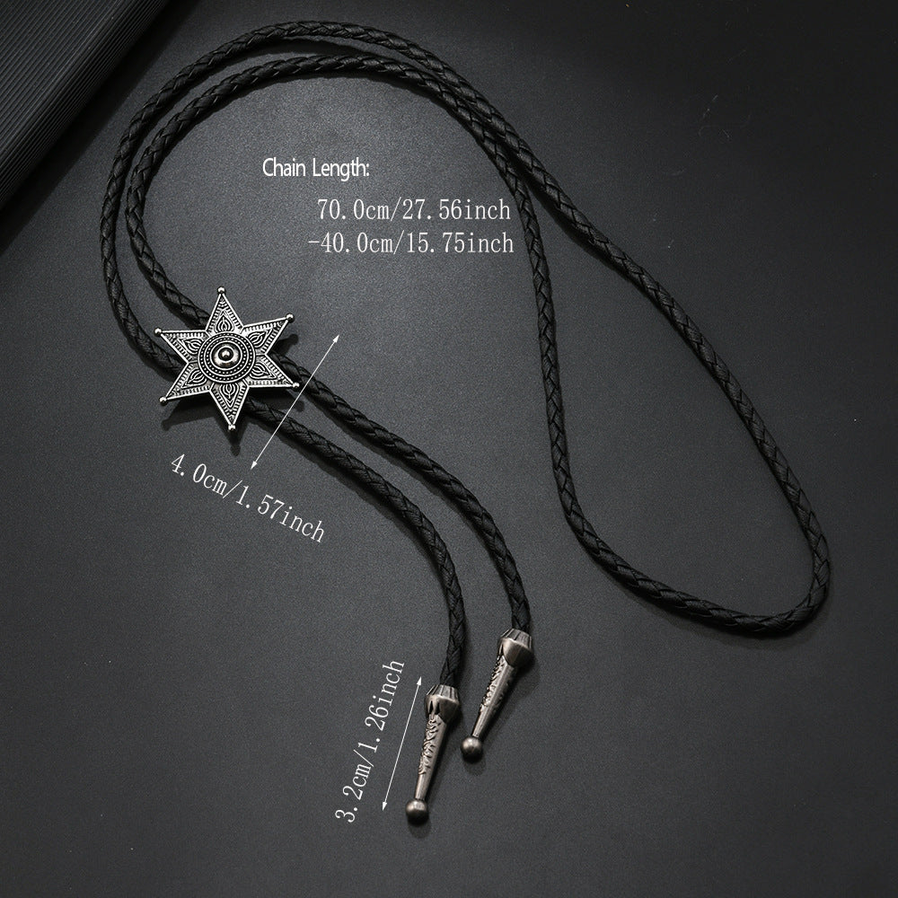 Braided Cord Bolo Necklace With Star Concho
