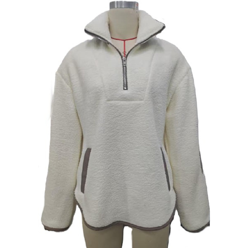 Cozy Sherpa Half Zip Pullover Sweatshirt - White