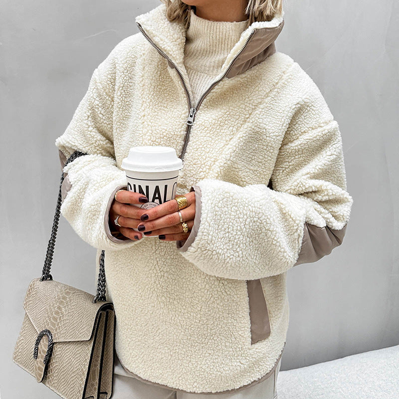 Cozy Sherpa Half Zip Pullover Sweatshirt - White - 1