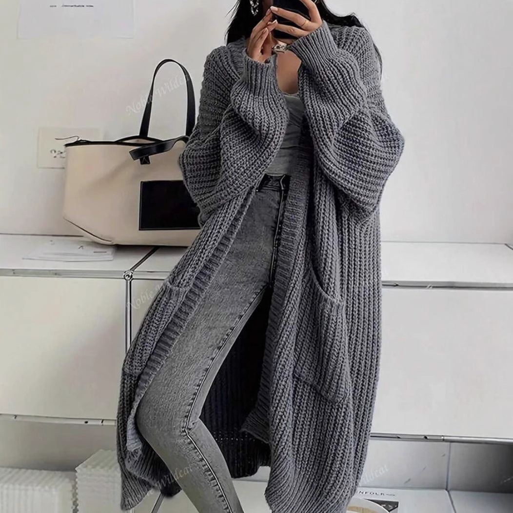 Oversized Longline Chunky Knit Duster Cardigan - Dark_Grey