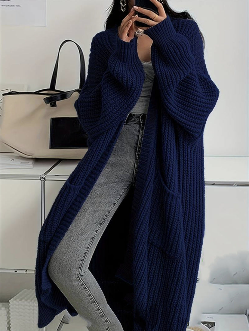 Oversized Longline Chunky Knit Duster Cardigan - Navy