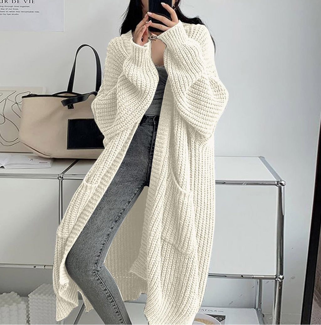 Oversized Longline Chunky Knit Duster Cardigan - White
