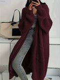 Oversized Longline Chunky Knit Duster Cardigan - Wine_Red