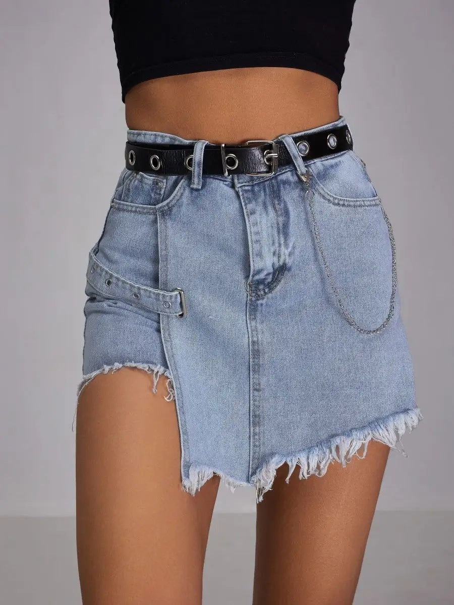 Frayed Hem High Rise Denim Shorts