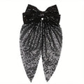 Oversized Sequin Bow Hair Barrette - Black