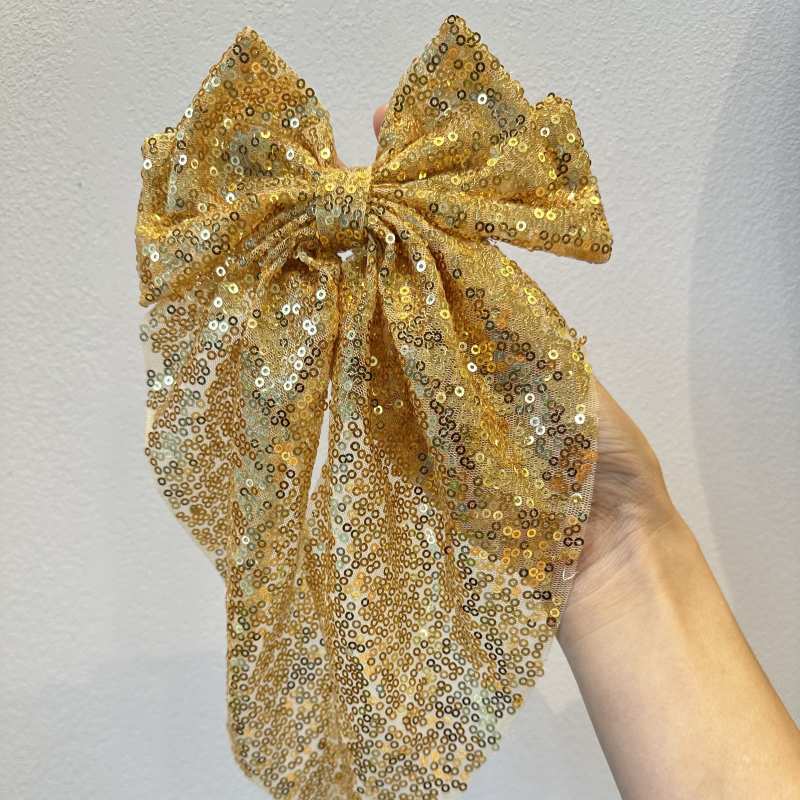 Oversized Sequin Bow Hair Barrette - Gold