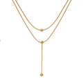 Layered Bead Drop Lariat Chain Necklace - Gold