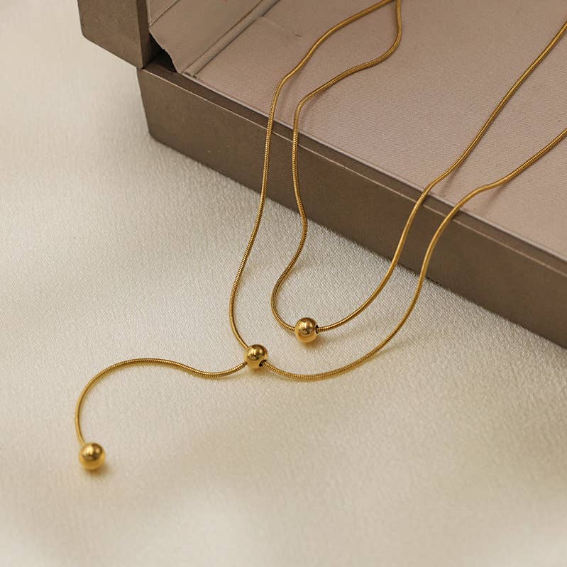 Layered Bead Drop Lariat Chain Necklace