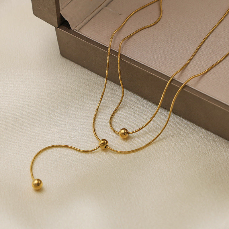 Layered Bead Drop Lariat Chain Necklace - view 1