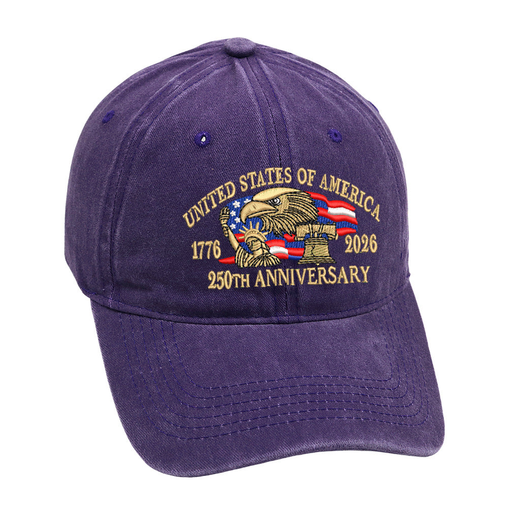 Vintage Washed Eagle Embroidery Baseball Cap - Purple