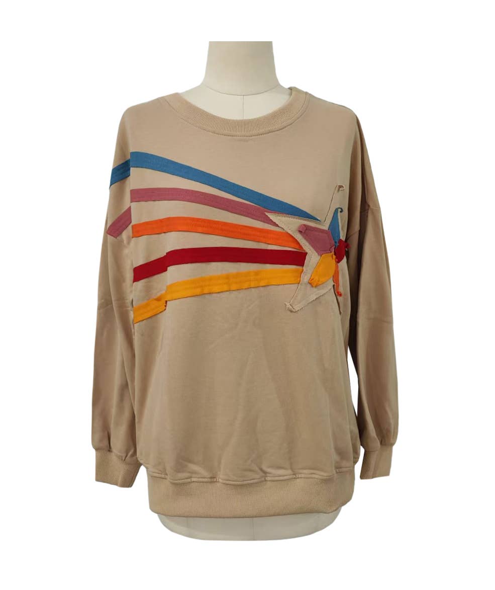 Retro Rainbow Star Pullover Sweatshirt