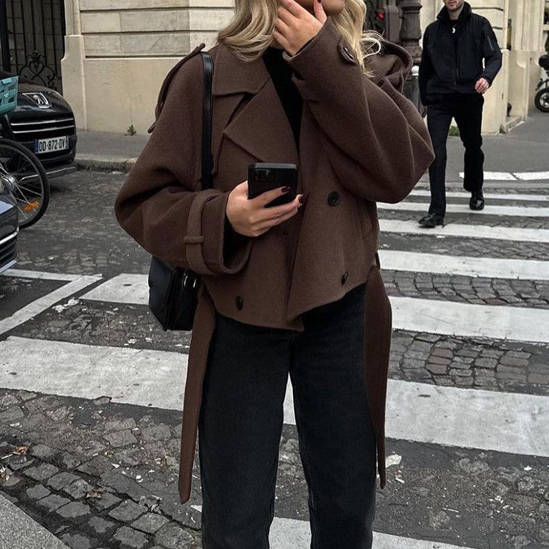 Cropped Oversized Lapel Belted Jacket - view 1