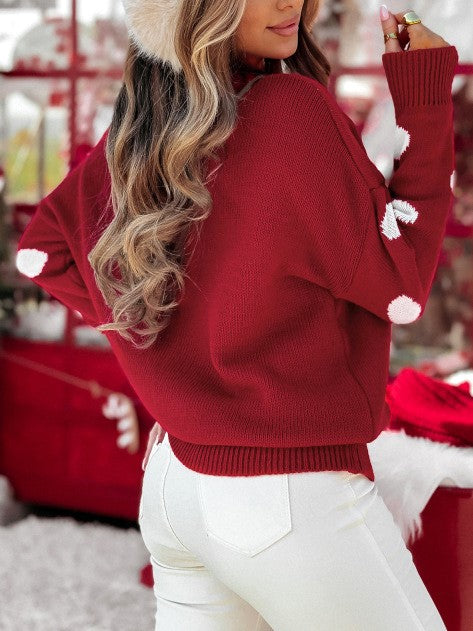 Let It Snow Pom Pom Knit Sweater - Red - 1