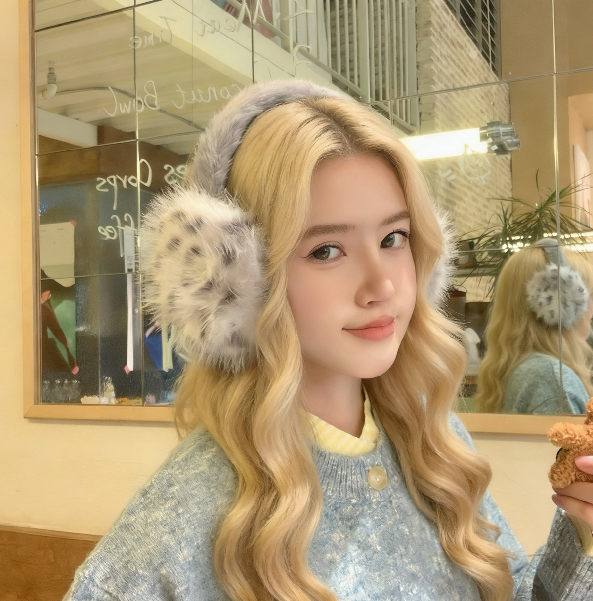 Leopard Plush Pom Winter Earmuffs - Grey