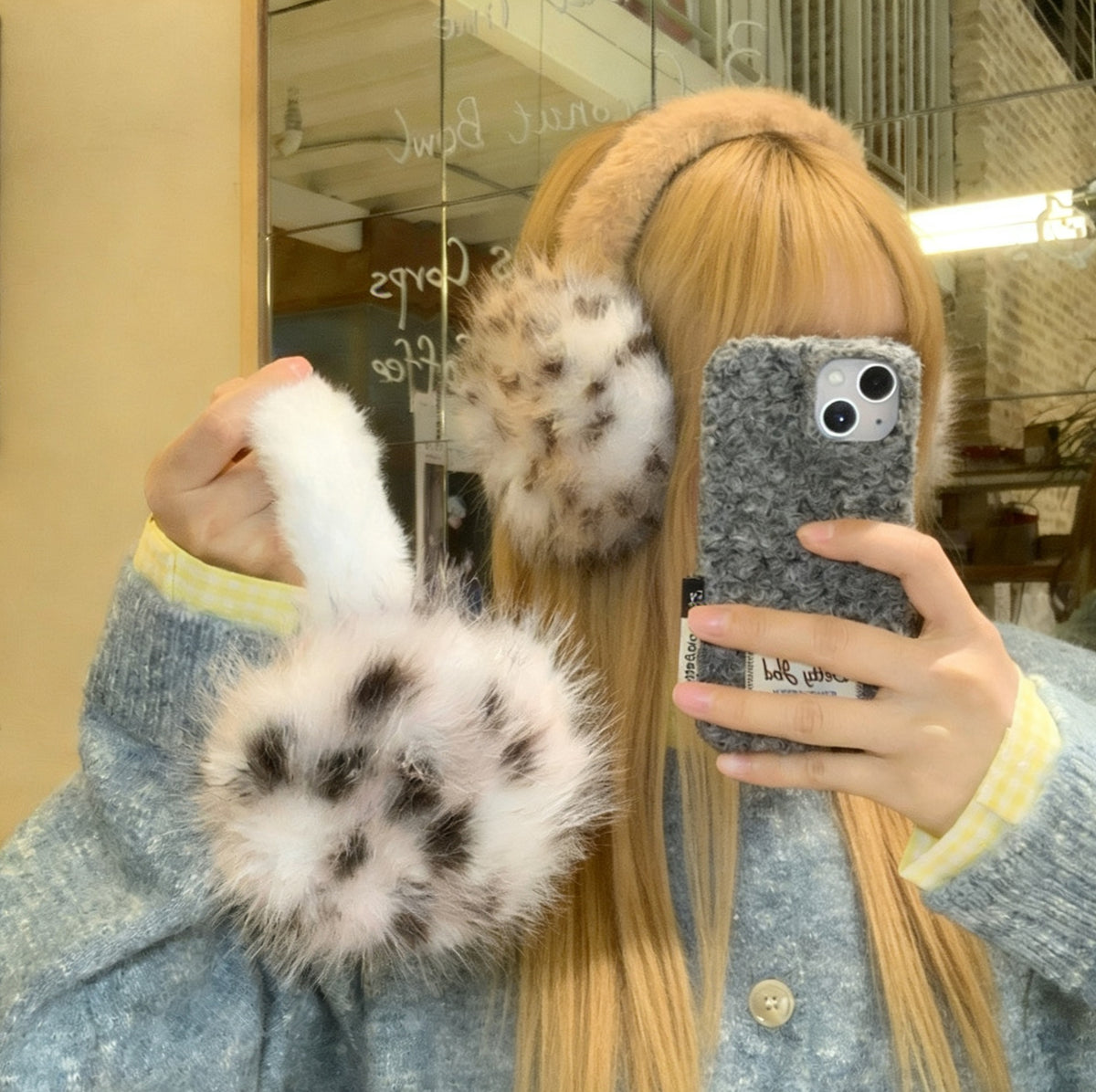 Leopard Plush Pom Winter Earmuffs