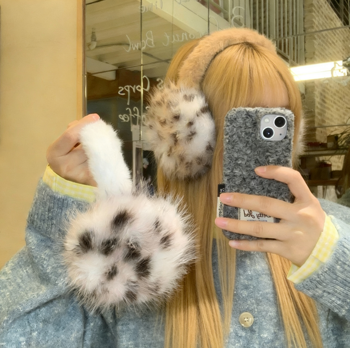 Leopard Plush Pom Winter Earmuffs - view 1