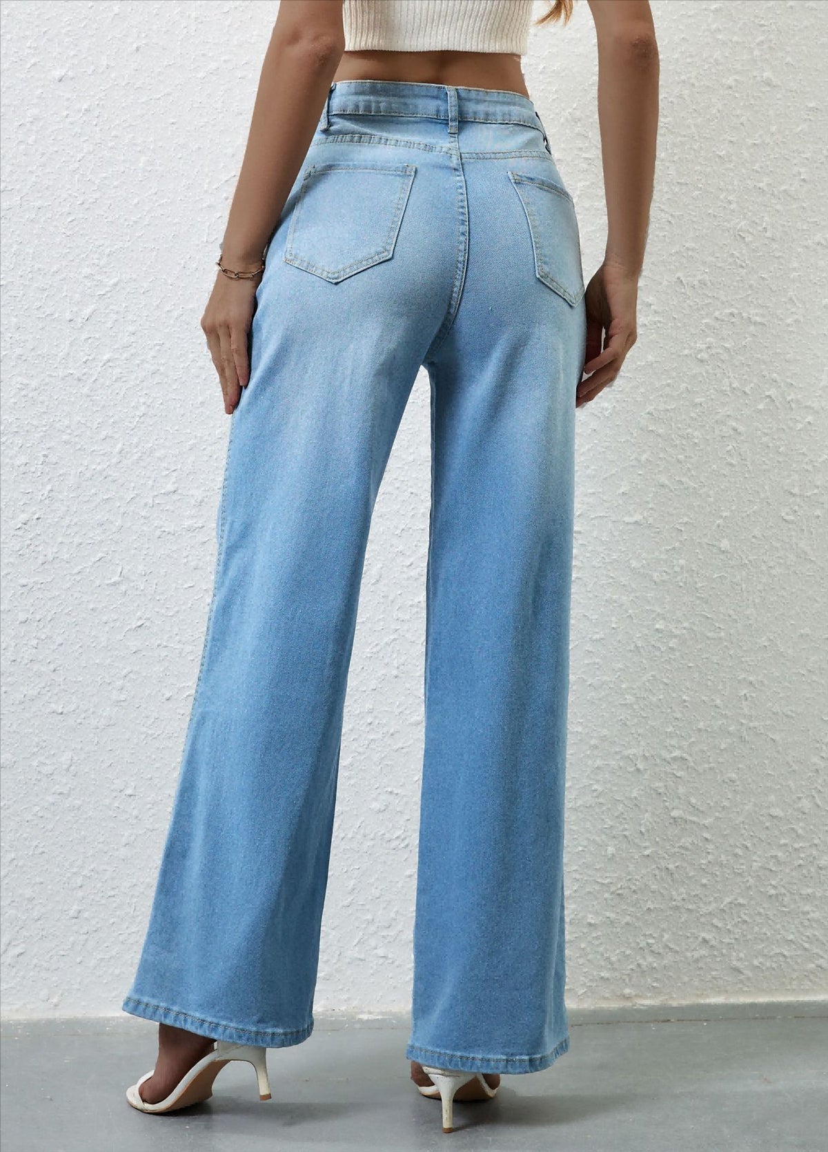High Rise Wide Leg Raw Hem Jeans - Blue - 1
