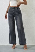High Rise Wide Leg Raw Hem Jeans - DarkGray