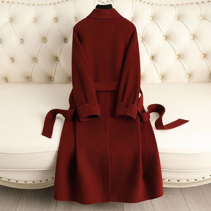 Belted Wool Frog Knot Point Collar Long Coat