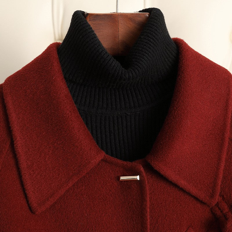 Belted Wool Frog Knot Point Collar Long Coat