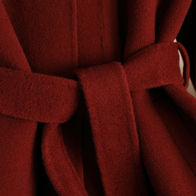 Belted Wool Frog Knot Point Collar Long Coat