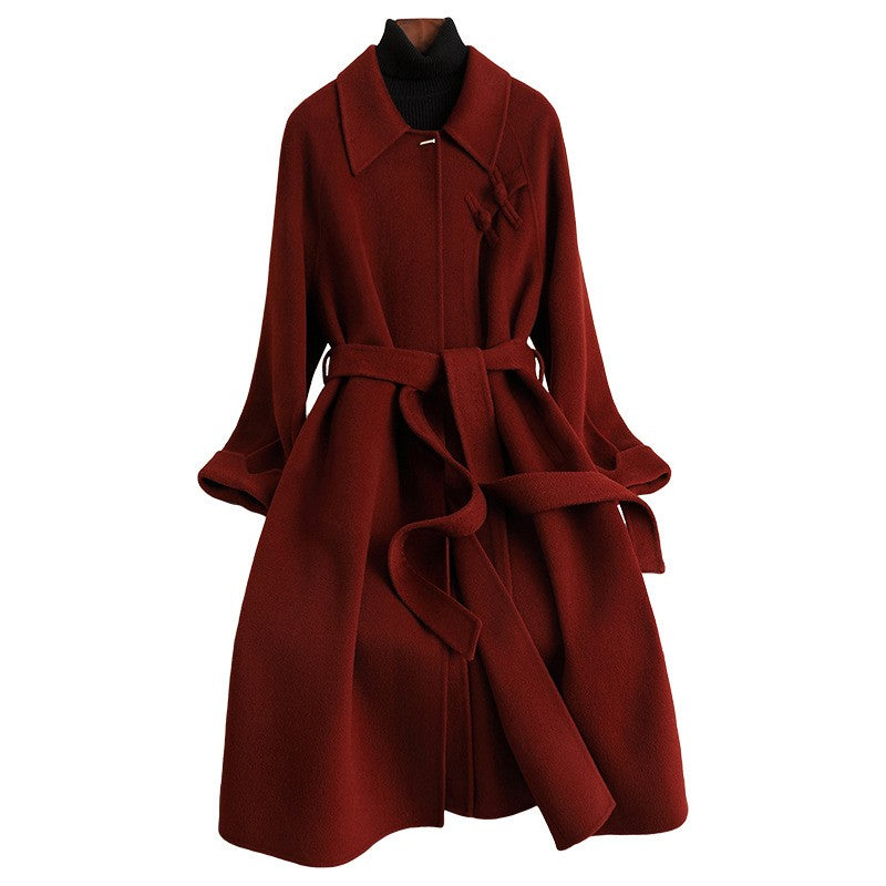 Belted Wool Frog Knot Point Collar Long Coat