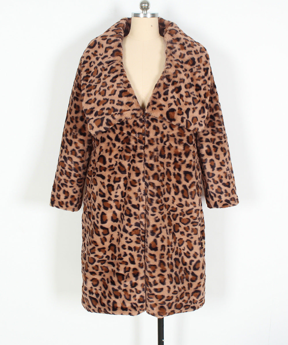 Knee Length Leopard Faux Fur Coat - Leopard - 1