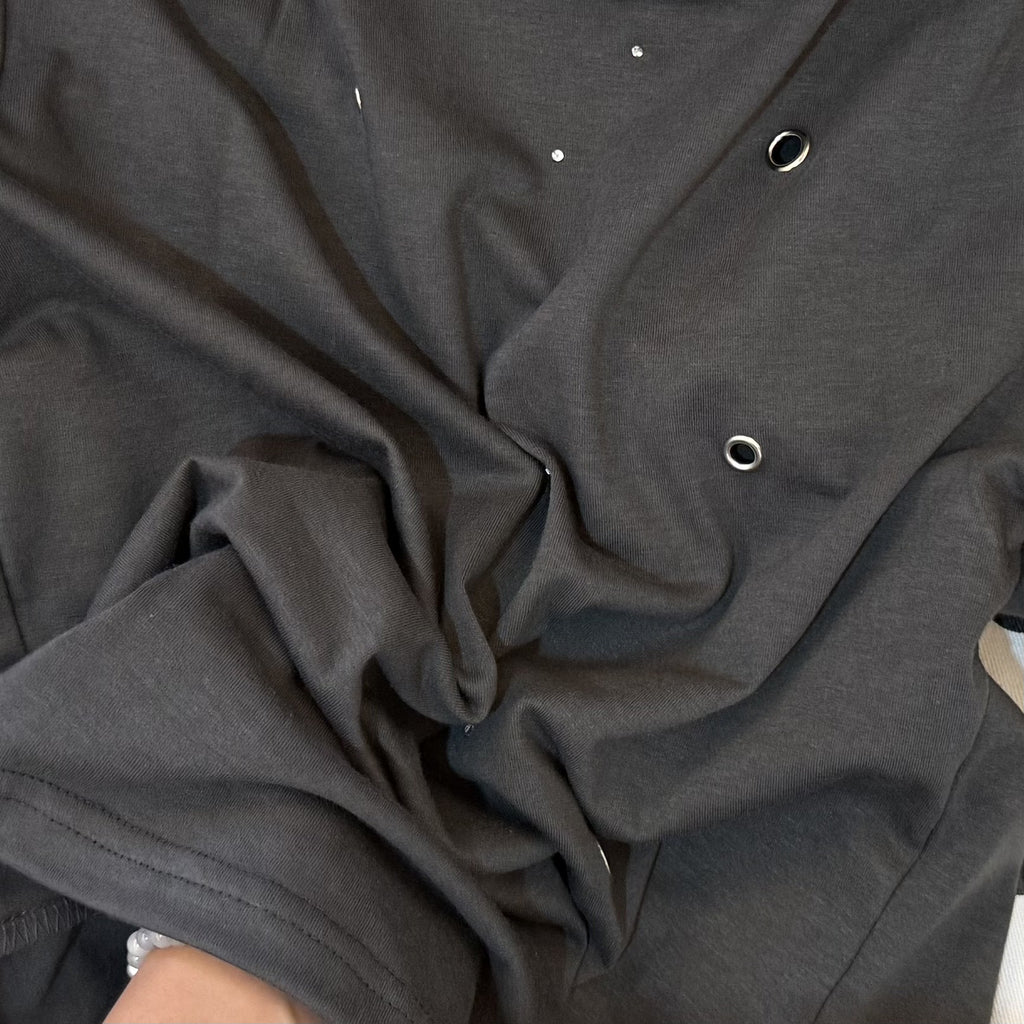 Y2K Grommet Eyelet Fitted T-Shirt - Black - 3