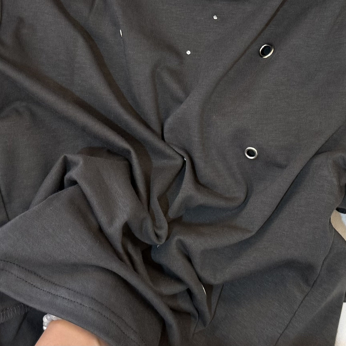 Y2K Grommet Eyelet Fitted T-Shirt - Black - 3