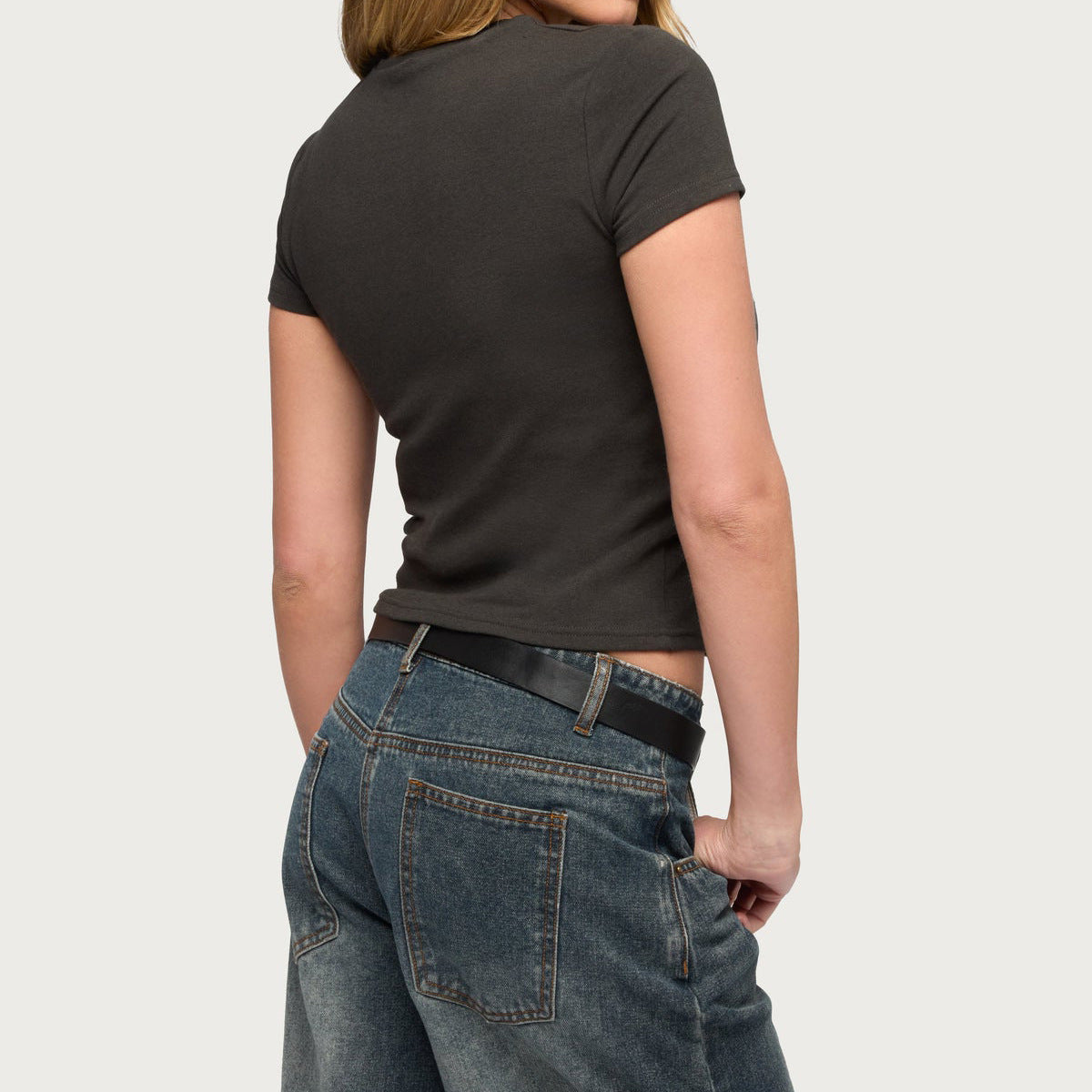 Y2K Grommet Eyelet Fitted T-Shirt - Black - 5