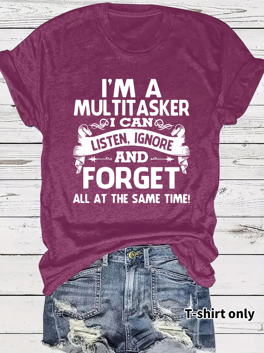 Multitasker Slogan Stacked Text Graphic Tee - Berry