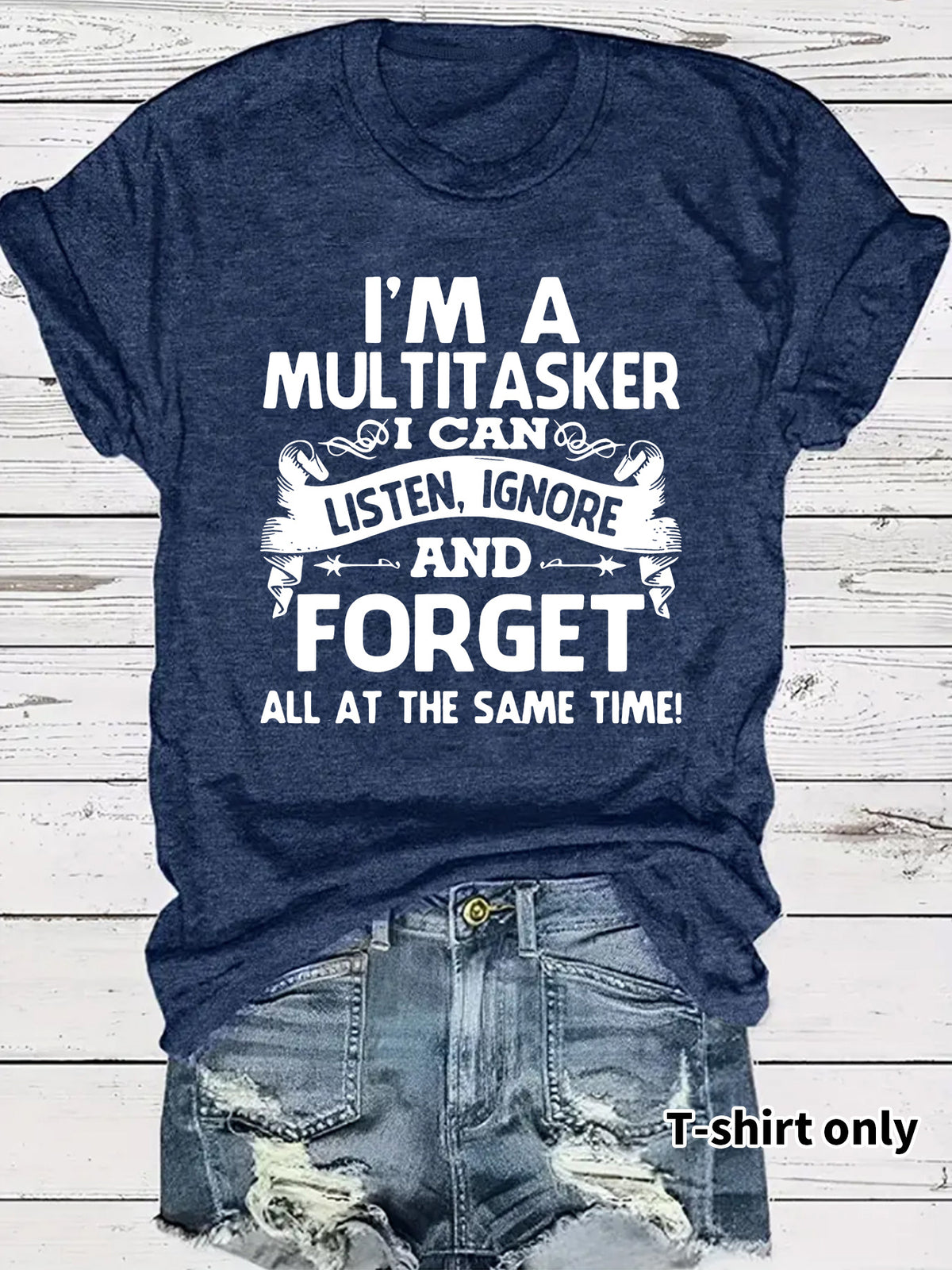 Multitasker Slogan Stacked Text Graphic Tee - DarkBlue