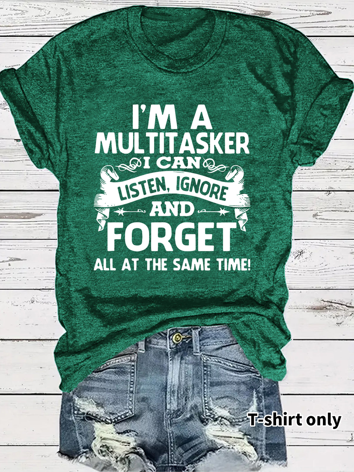 Multitasker Slogan Stacked Text Graphic Tee - Green