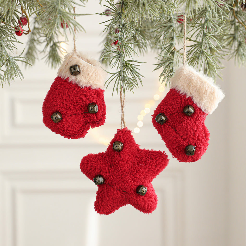 Fuzzy Plush Hanging Christmas Ornaments with Bells - R-Ball