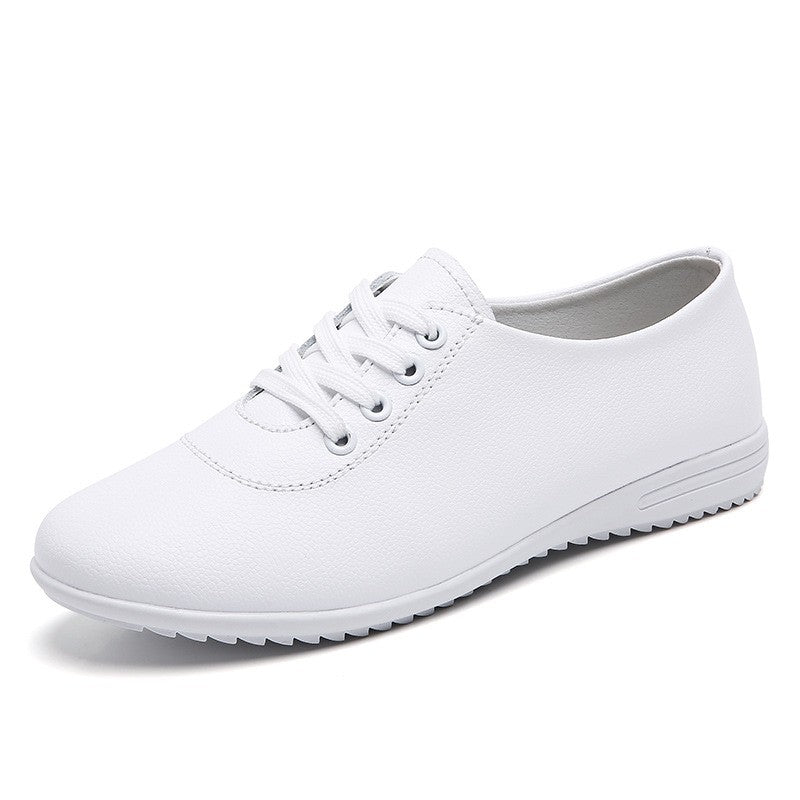 Soft Leather Lace-Up Oxford Flats - White