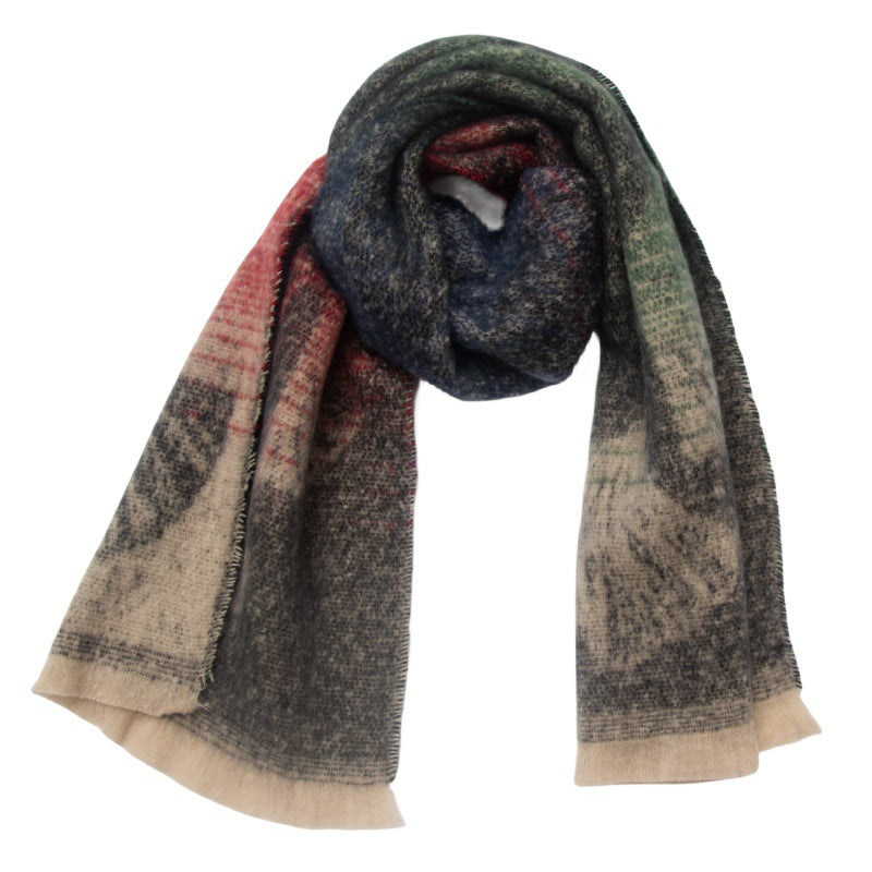 Ginkgo Leaf Brushed Ombre Wrap Scarf - NO-1