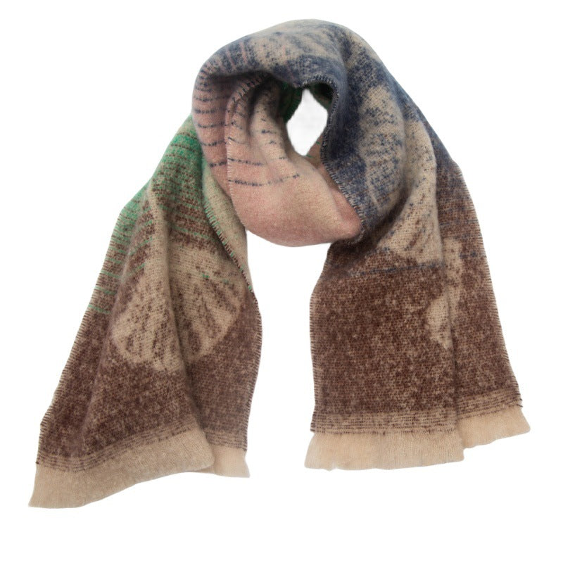 Ginkgo Leaf Brushed Ombre Wrap Scarf - NO-2
