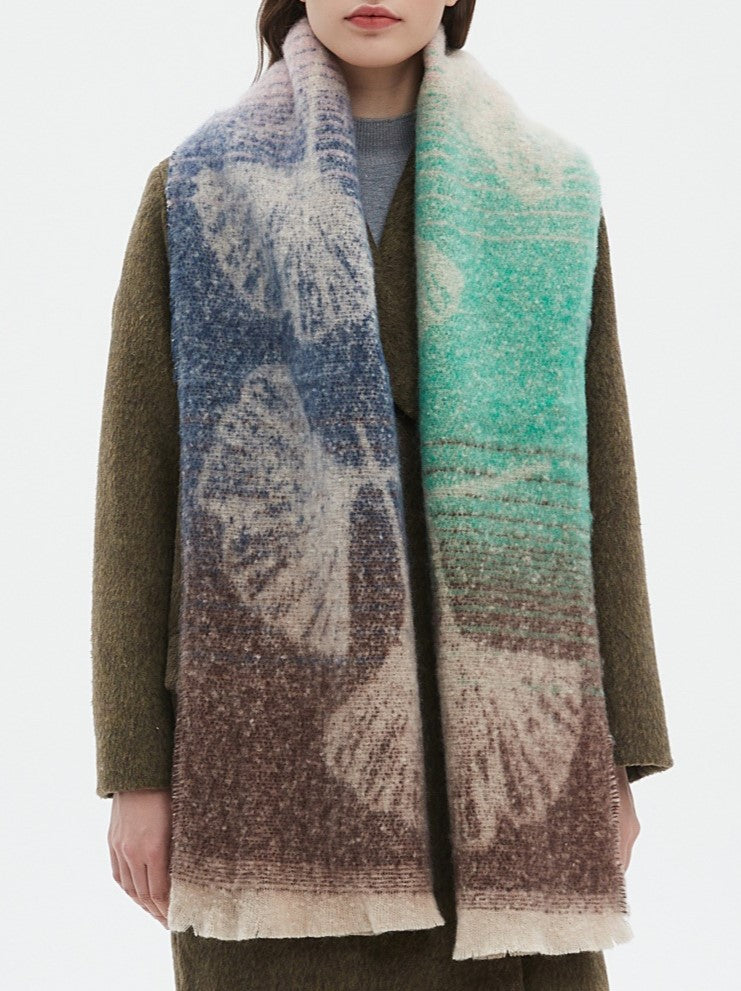 Ginkgo Leaf Brushed Ombre Wrap Scarf - NO-2 - 4