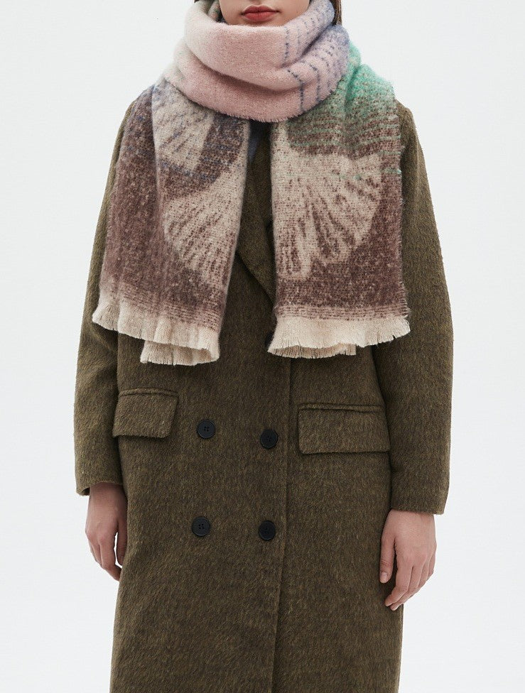 Ginkgo Leaf Brushed Ombre Wrap Scarf - NO-2 - 5