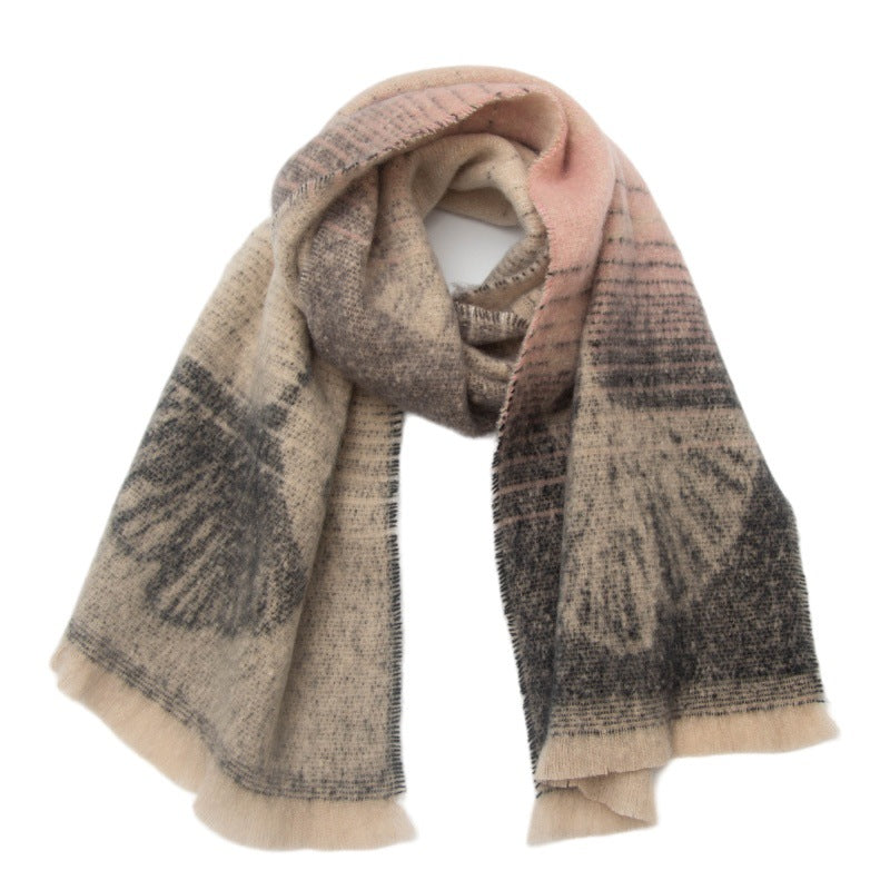 Ginkgo Leaf Brushed Ombre Wrap Scarf - NO-4